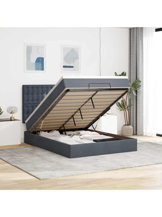 OTTOMANI VOODI MADRATSITEGA JA LED, TUMEHALL, 140X190CM, SAMET