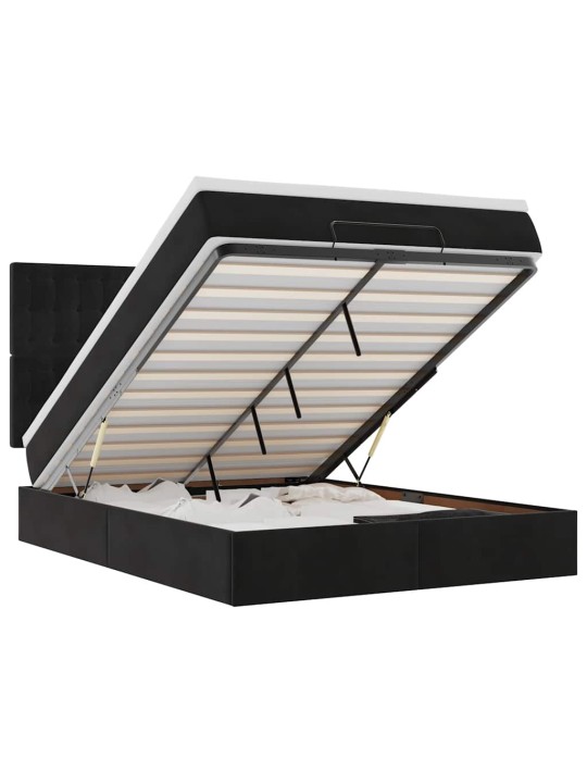Ottomani voodi madratsitega ja led, must, 140x190cm, samet
