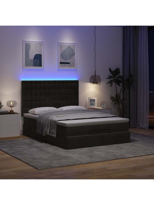 Ottomani voodi madratsitega ja led, must, 140x190cm, samet