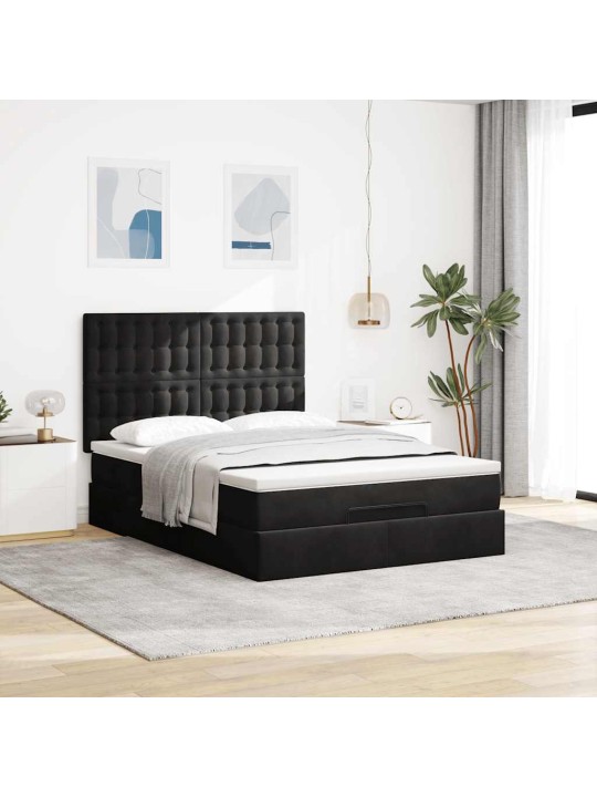Ottomani voodi madratsitega ja led, must, 140x190cm, samet