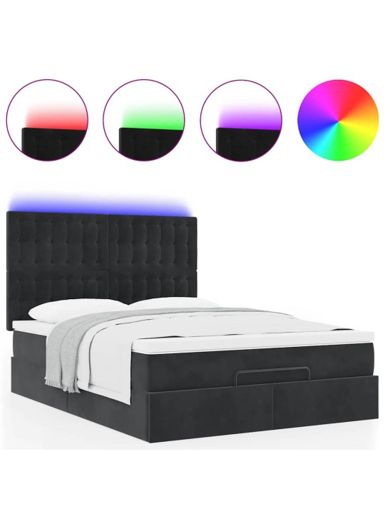 Ottomani voodi madratsitega ja led, must, 140x190cm, samet