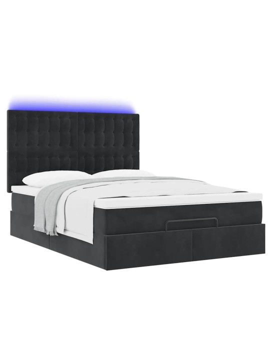 Ottomani voodi madratsitega ja led, must, 140x190cm, samet