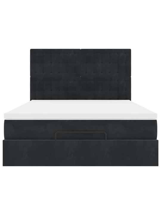 Ottomani voodi madratsitega ja led, must, 140x190cm, samet