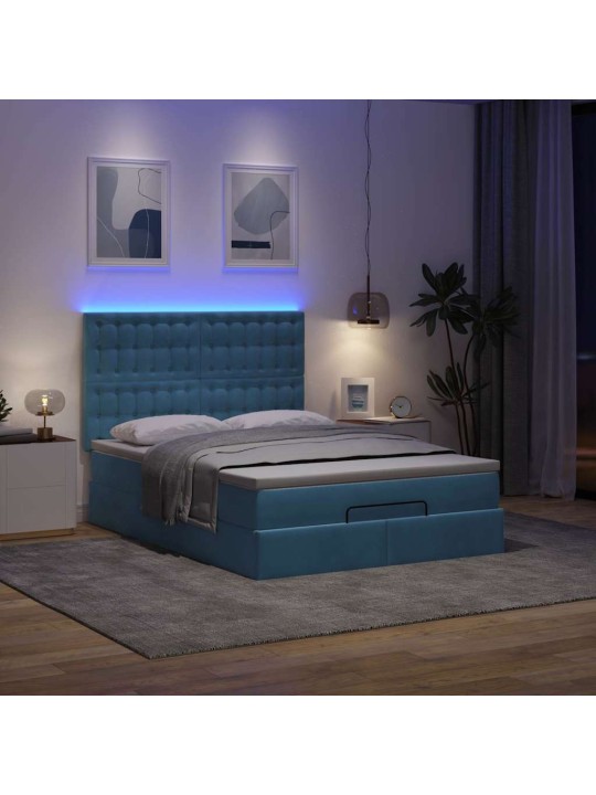 OTTOMANI VOODI MADRATSITEGA&LED, TUMESININE, 140X190CM, SAMET
