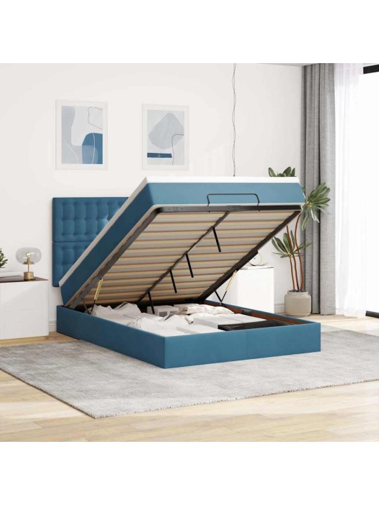 OTTOMANI VOODI MADRATSITEGA&LED, TUMESININE, 140X190CM, SAMET