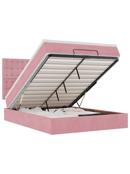 OTTOMANI VOODI MADRATSITEGA JA LED, ROOSA, 140X190CM, SAMET