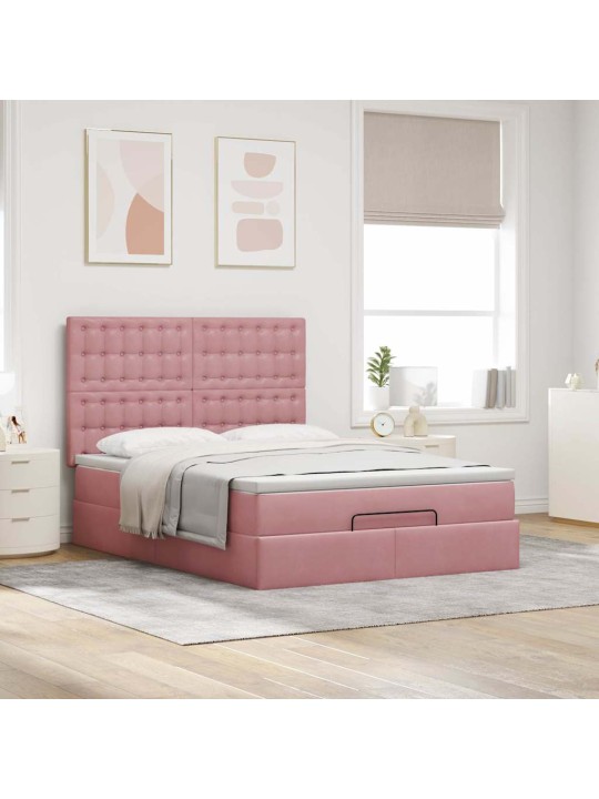 OTTOMANI VOODI MADRATSITEGA JA LED, ROOSA, 140X190CM, SAMET