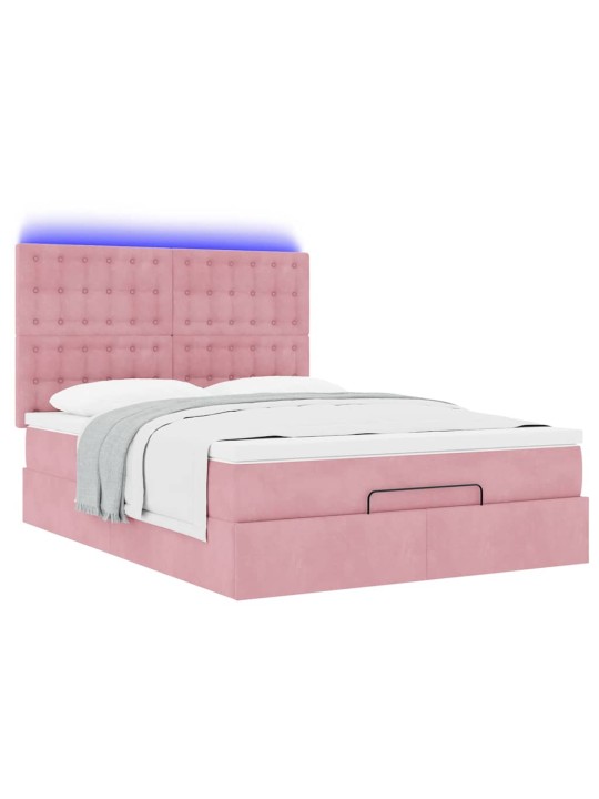 OTTOMANI VOODI MADRATSITEGA JA LED, ROOSA, 140X190CM, SAMET
