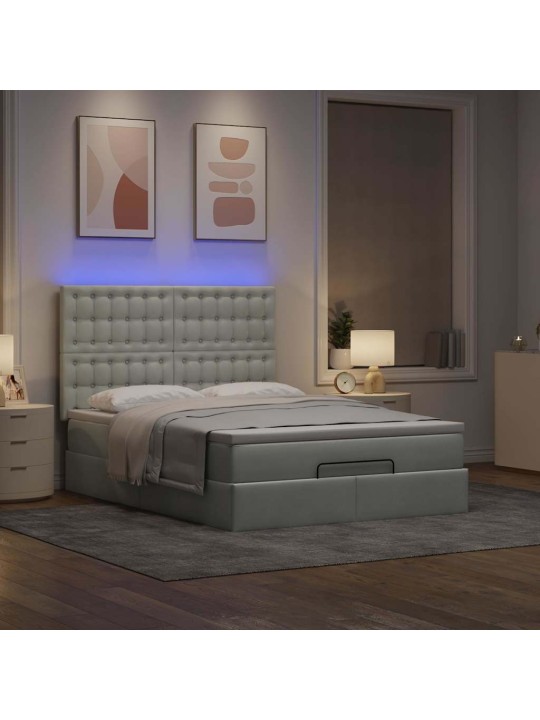 OTTOMANI VOODI MADRATSITEGA JA LED, HELEHALL, 140X200 CM, SAMET