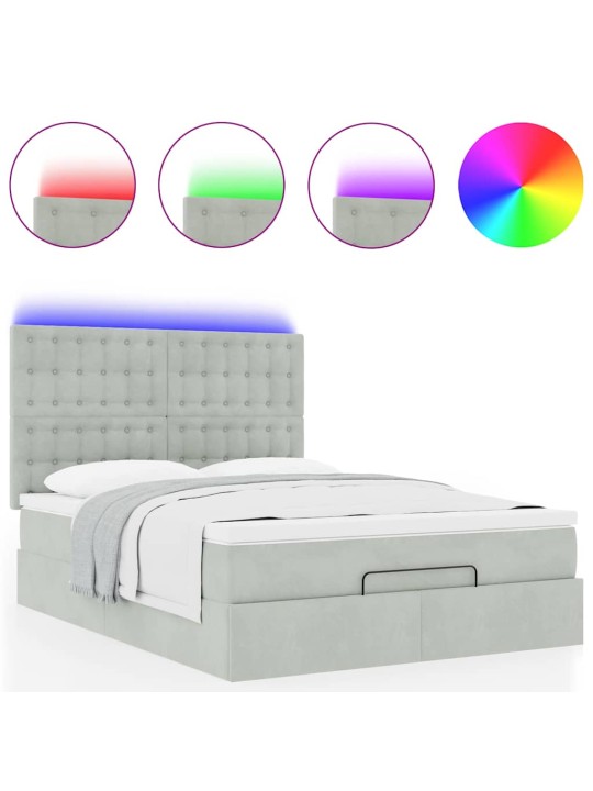 OTTOMANI VOODI MADRATSITEGA JA LED, HELEHALL, 140X200 CM, SAMET