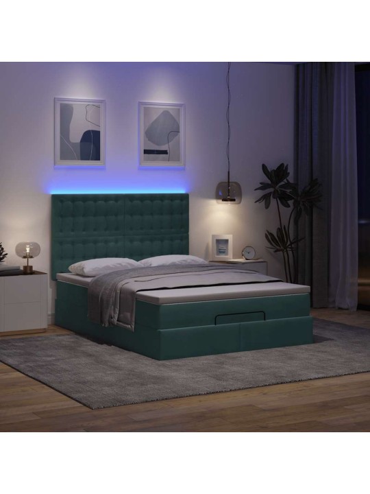Ottomani voodi madratsitega&led, tumeroheline, 140x200cm, samet