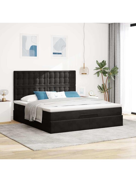 OTTOMANI VOODIRAAM MADRATSITEGA, MUST, 160X200 CM, SAMET
