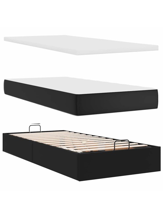 OTTOMANI VOODI MADRATSITEGA&LED, MUST, 180X200CM KUNSTNAHK