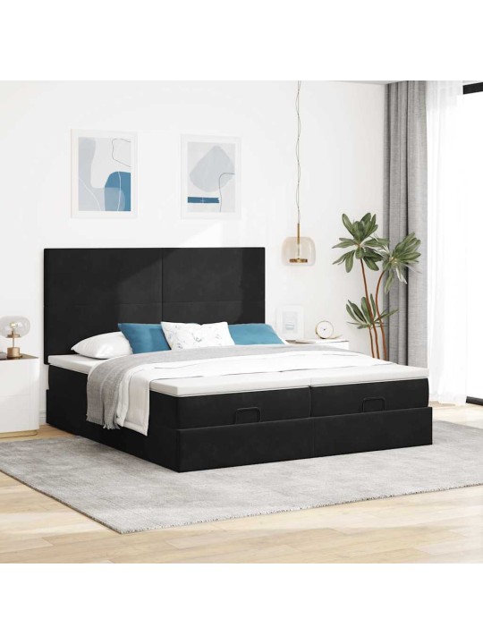 Ottomani voodiraam madratsitega, must, 180x200 cm, samet