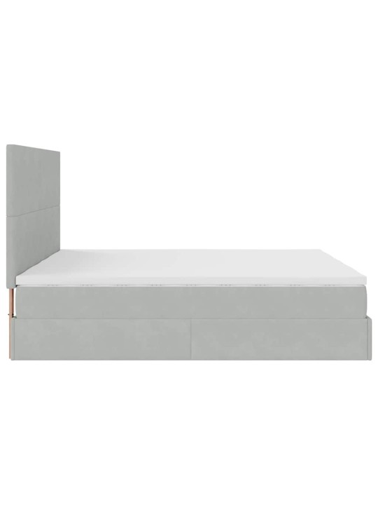 Ottomani voodiraam madratsitega, helehall, 200x200 cm, samet