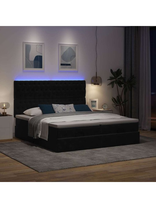 Ottomani voodiraam madratsitega, must, 180x200 cm, samet