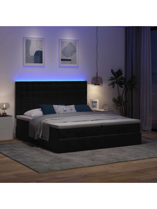Ottomani voodiraam madratsitega, must, 180x200 cm, samet