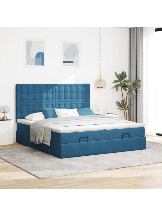 OTTOMANI VOODIRAAM MADRATSITEGA, TUMESININE, 180X200 CM, SAMET