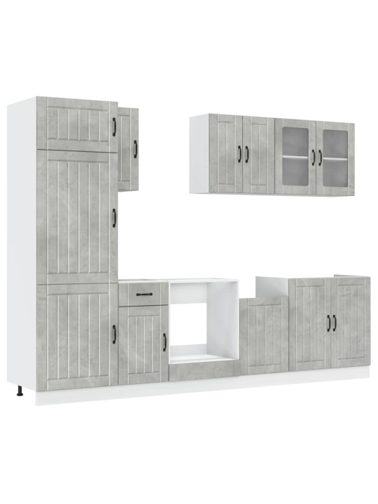 8-osaline köögikappide komplekt "lucca", betoonhall, töödeldud puit