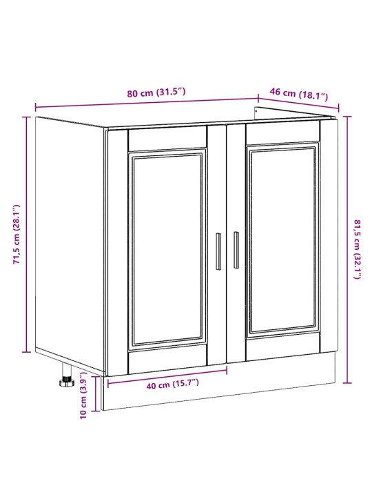 Valamu aluskapp uksega 2 tk hall 80 x 46 x 84.5 cm tehispuit