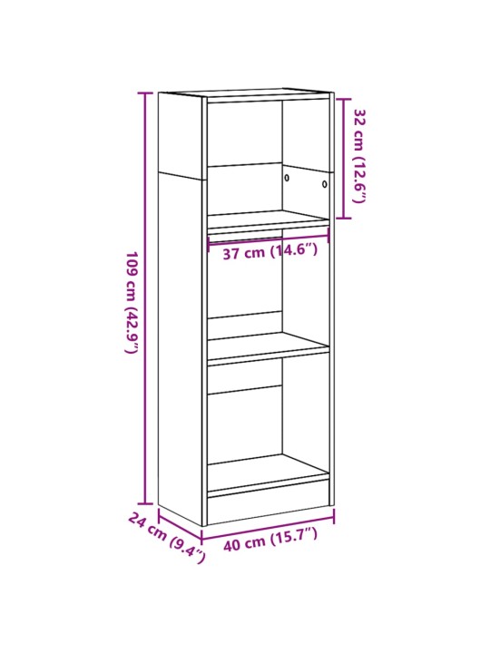 Raamatualus, sonoma tamm, 40x24x109 cm, tehispuit