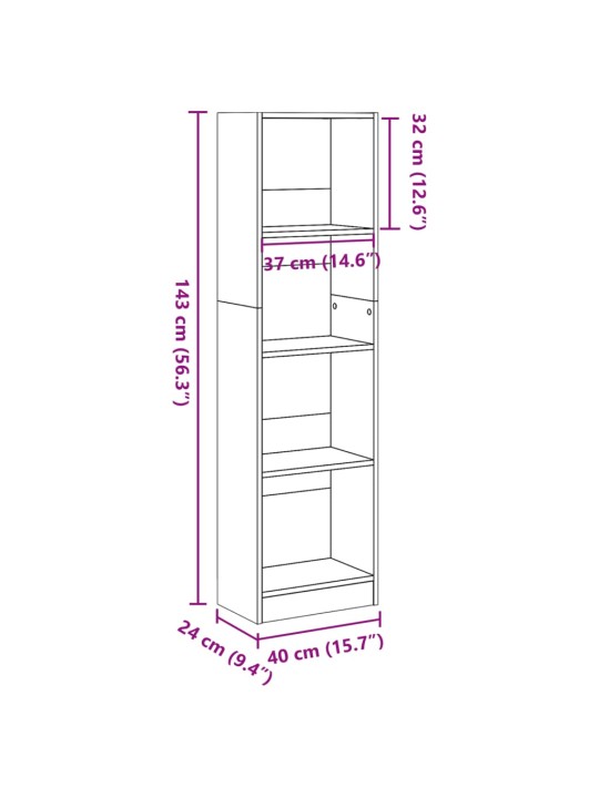 Raamatualus, käsitöötamm, 40x24x143 cm, tehispuit