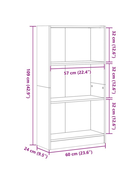 Raamatualus, sonoma tamm, 60x24x109 cm, tehispuit