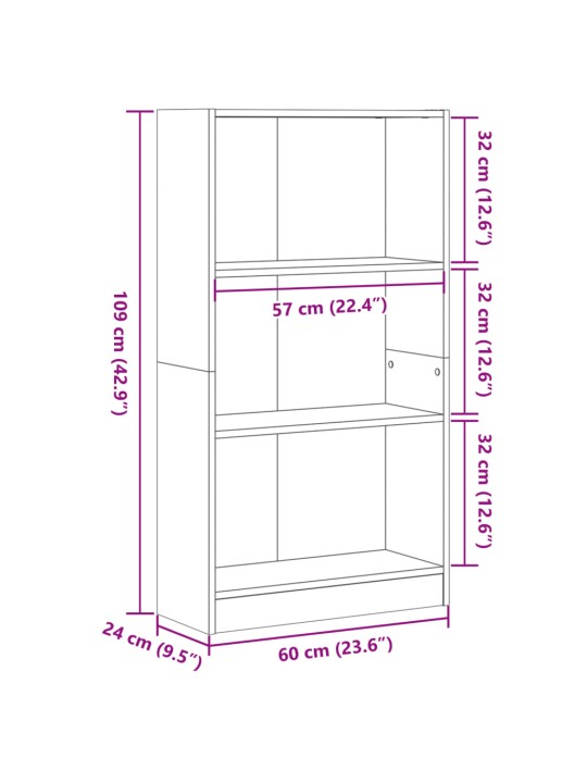 Raamaturiiul, suitsutatud tamm, 60x24x109 cm, tehispuit