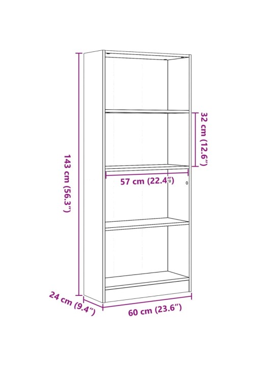 Raamatualus, sonoma tamm, 60x24x143 cm, tehispuit