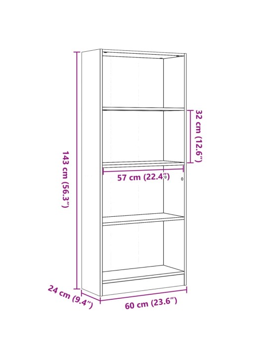 Raamaturiiul, hall sonoma tamm, 60x24x143 cm, tehispuit