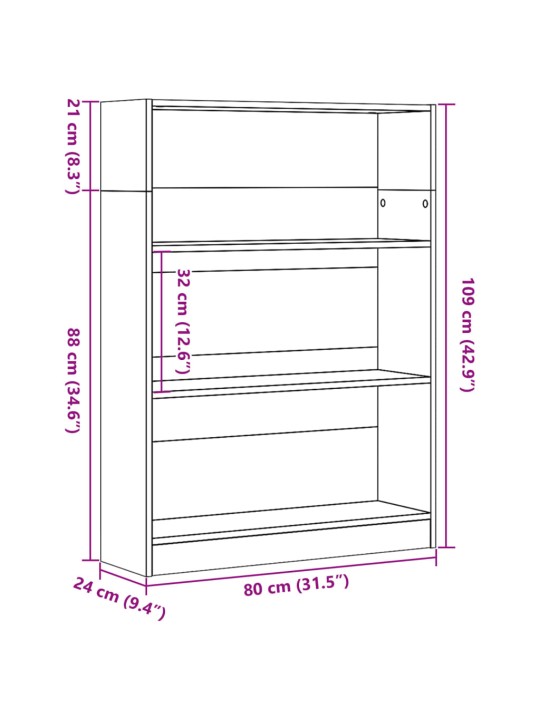 Raamatualus, sonoma tamm, 80x24x109 cm, tehispuit