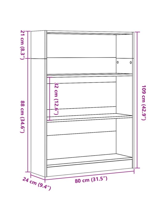 Raamaturiiul, suitsutatud tamm, 80x24x109 cm, tehispuit