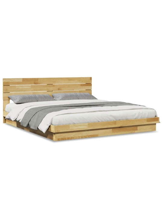 Voodiraam peatsiga ilma madratsita 200x200 cm täispuidust tamm