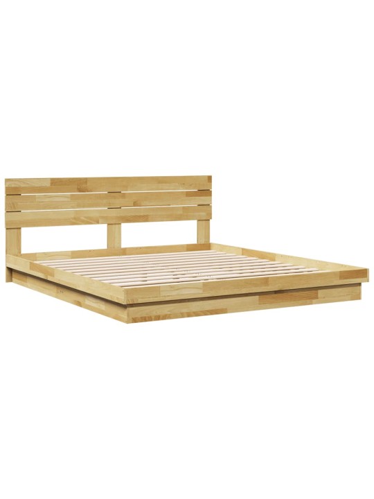 Voodiraam peatsiga ilma madratsita 200x200 cm täispuidust tamm