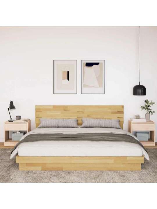 Voodiraam peatsiga ilma madratsita 200x200 cm täispuidust tamm