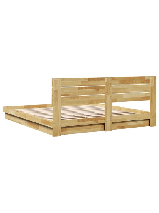 Voodiraam peatsiga ilma madratsita 200x200 cm täispuidust tamm