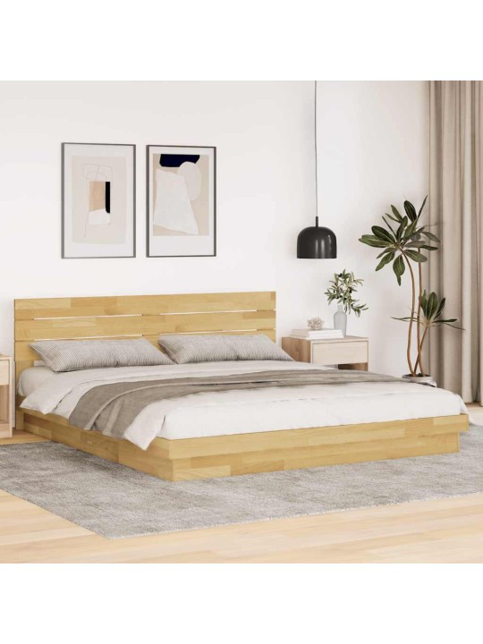 Voodiraam peatsiga ilma madratsita 200x200 cm täispuidust tamm