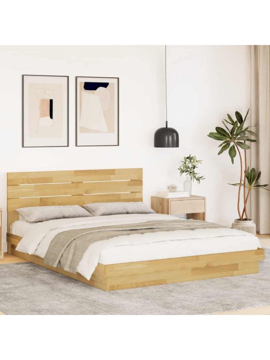 Voodiraam peatsiga ilma madratsita 135x190 cm täispuidust tamm