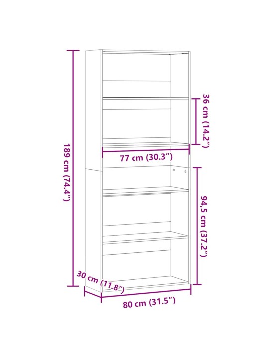 Raamaturiiul sonoma tamm 80x30x189 tehispuit