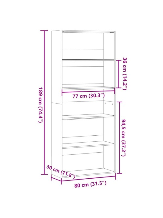 RAAMATUKAPP PRUUN TAMM 80X30X189 CM TEHISPUIT