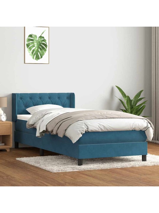 KONTINENTAALVOODI MADRATSIGA, TUMESININE, 80X220 CM, SAMET