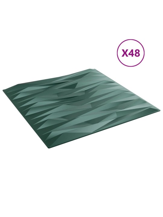 Seinapaneelid 48 tk, roheline, 50 x 50 cm, xps 12 m², kivi