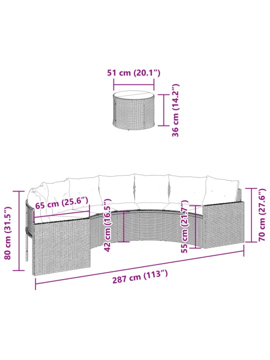 Aiadiivan koos laua ja patjadega, poolring, hall, polürotang