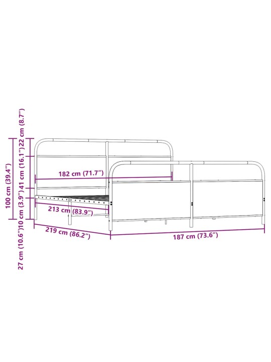 Metallist voodiraam ilma madratsita suitsutatud tamm 183x213 cm