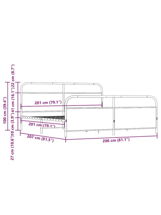 Metallist voodiraam ilma madratsita suitsutatud tamm 200x200 cm