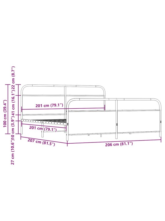 Metallist voodiraam ilma madratsita pruun tamm 200x200 cm