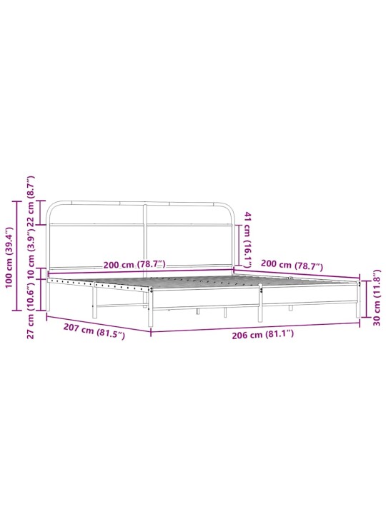 Metallist voodiraam ilma madratsita sonoma tamm 200x200 cm