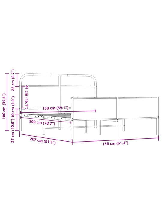 Metallist voodiraam ilma madratsita sonoma tamm 150x200 cm