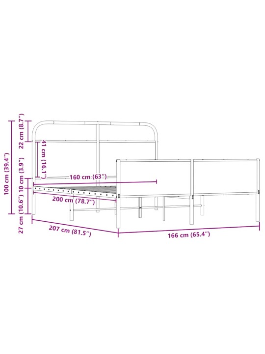 Metallist voodiraam ilma madratsita sonoma tamm 160x200 cm