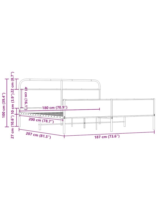 Metallist voodiraam ilma madratsita sonoma tamm 180x200 cm